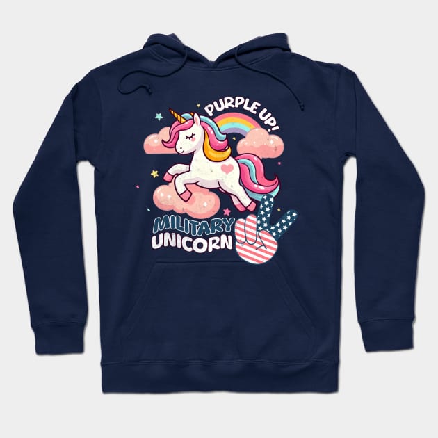 Purple Up! Military Child Unicorn Kids Hoodie by alcoshirts